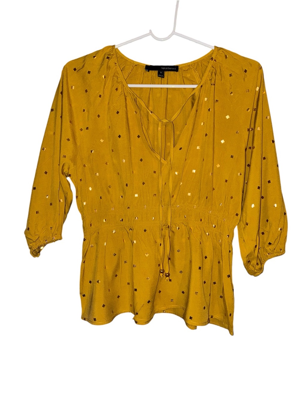 Women's Mustard Peasant Blouse with Metallic Accents